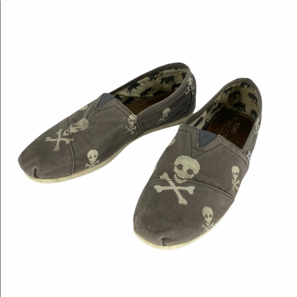 Toms Distressed Skull Print Gray Slip On Sz 11.5 M